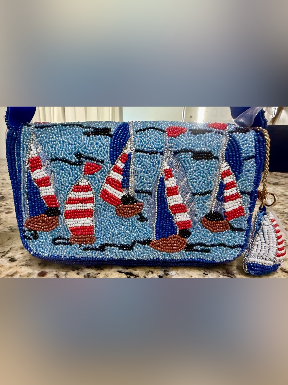 NWT Viral Hand Beaded Sailboat Crossbody Bag Nautical Coin Purse Charm